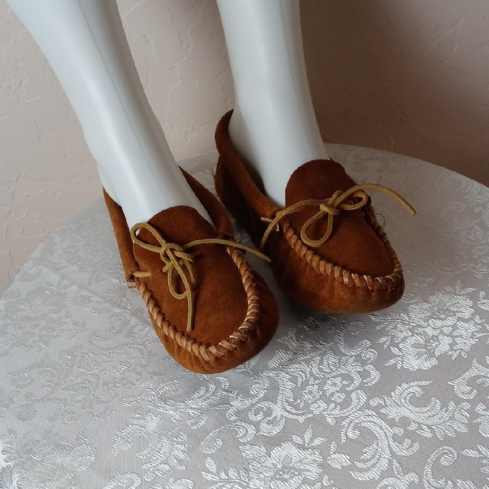 Minnetonka Brown Suede Moccasins with Bow